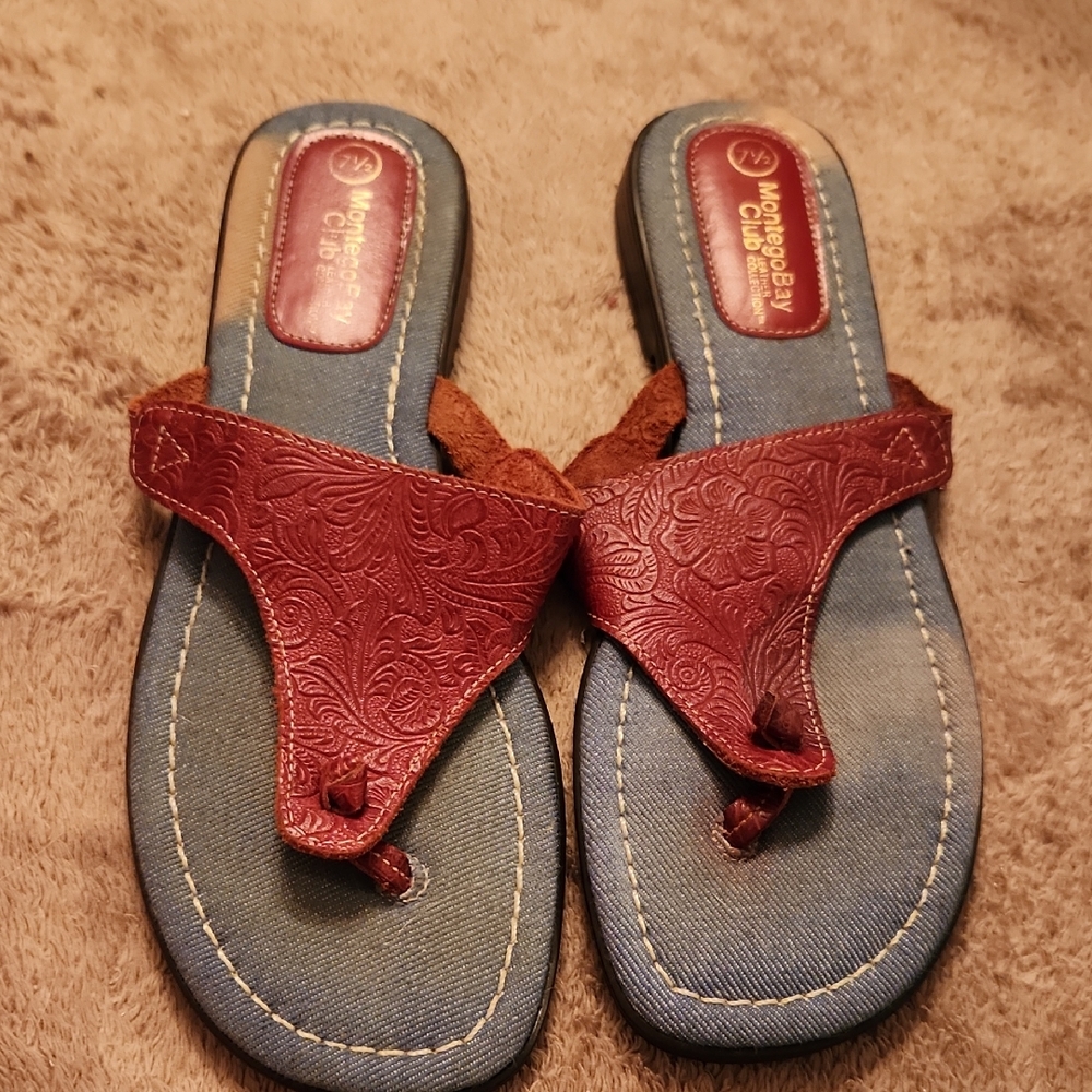 Montego Bay Club Red and Blue Sandals Thong Style
